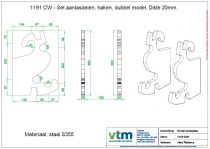 CW 0/05- Set aanlasdelen, Dubbele haak. Dikte 20mm